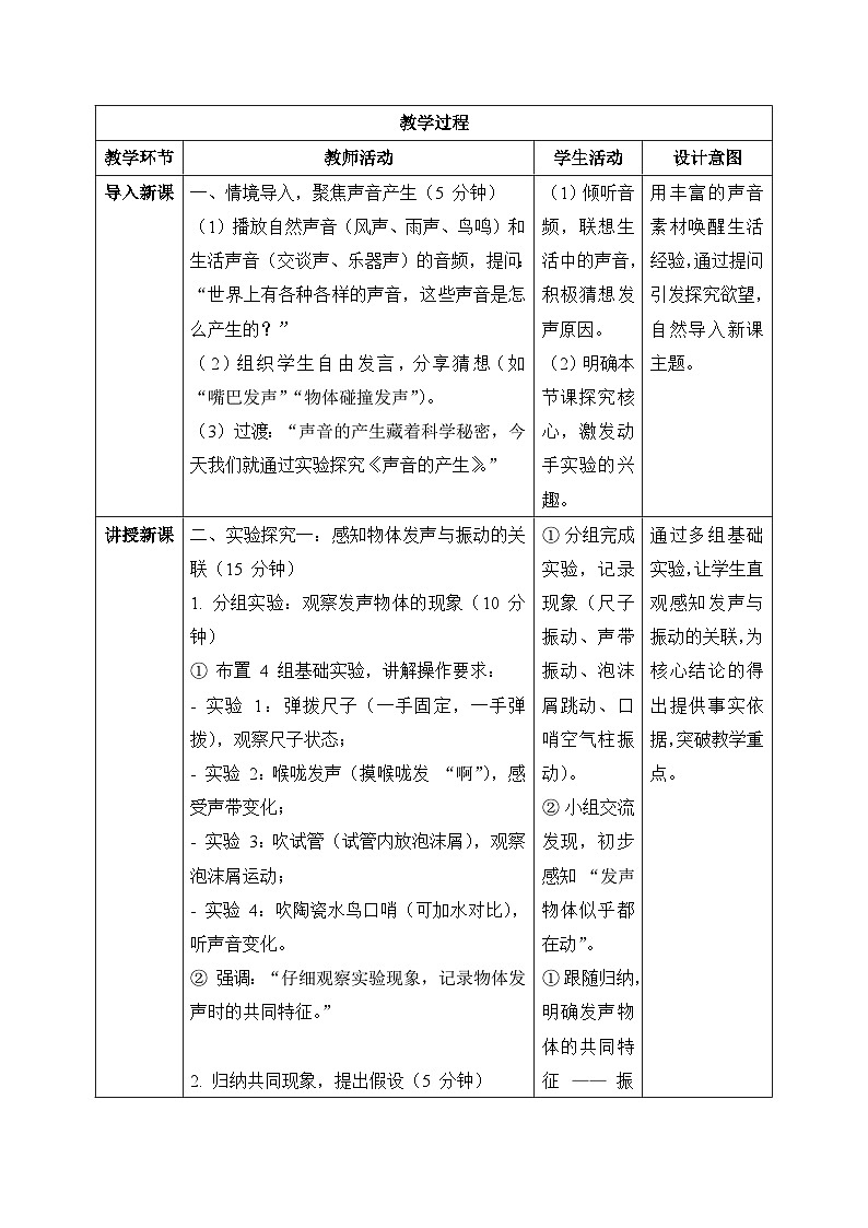 13、声音的产生 小学科学 苏教版（2024） 三年级下册 表格式教案第2页