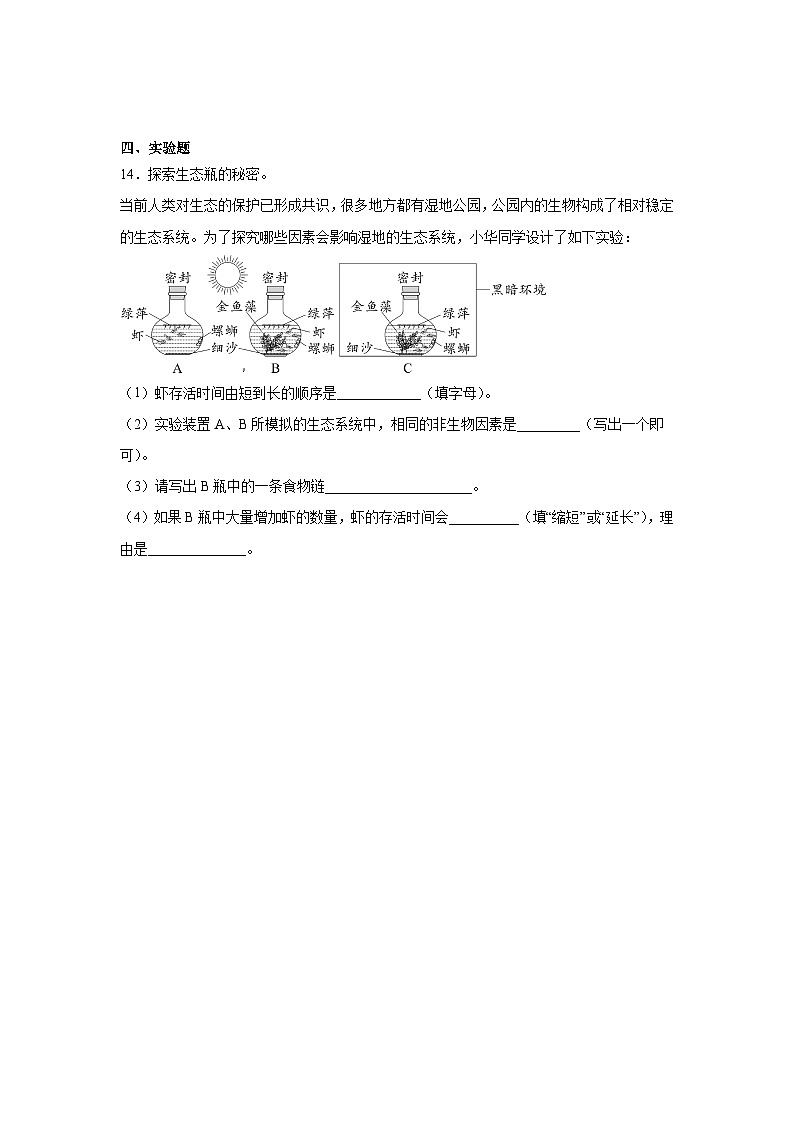 2026年教科版五年级下册（设计和制作生态瓶）一课一练第2页