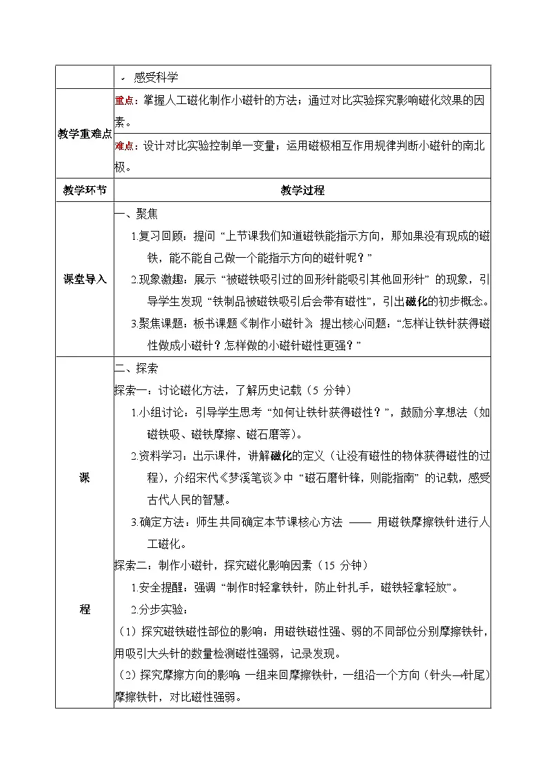 教科版2024小学科学三下1-5《制作小磁针》教案第2页