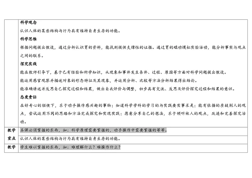 3.4 胃中“奇遇记”（表格式教案）2025-2026学年大象版三年级科学下册第2页