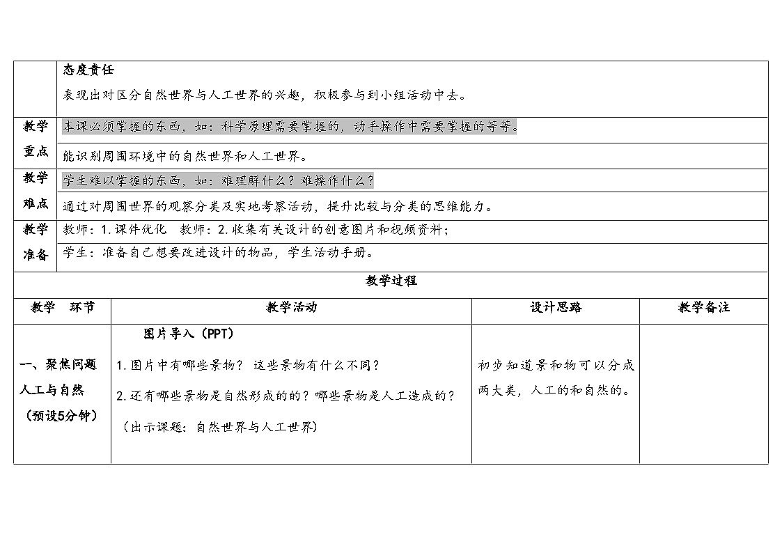10.离不开的自然世界（表格式教案）2025-2026学年人教鄂教版二年级科学下册第2页