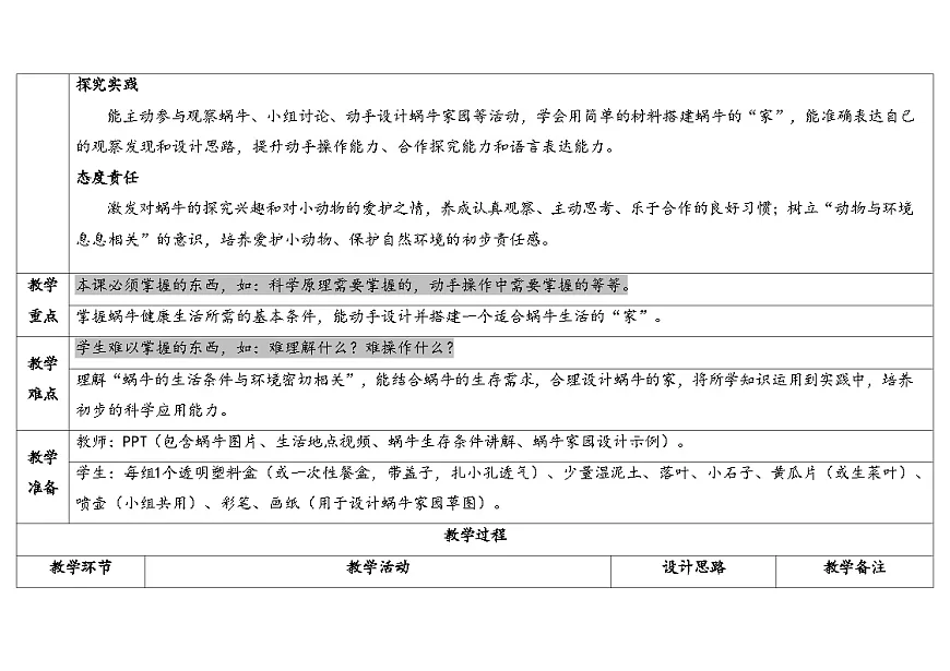 11.设计蜗牛的“家”（表格式教案）2025-2026学年粤教粤科版二年级科学下册第2页