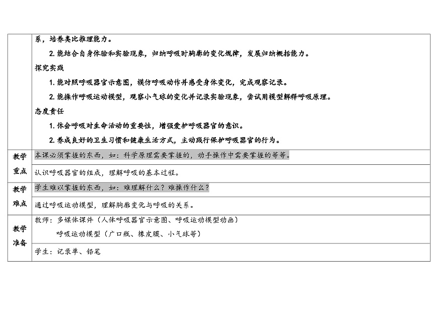 10.人的呼吸（表格式教案）2025-2026学年粤教粤科版三年级科学下册第2页