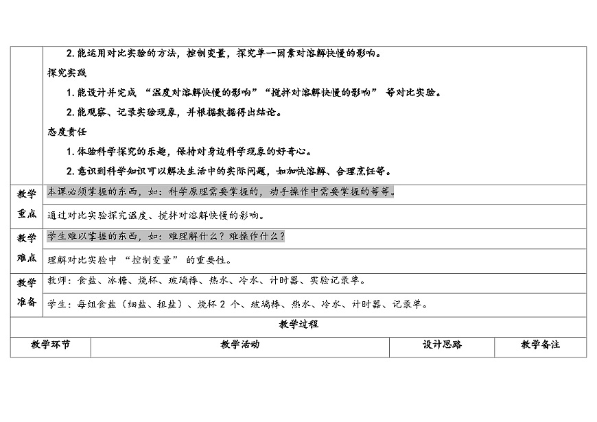 15.溶解的快慢（表格式教案）2025-2026学年粤教粤科版三年级科学下册第2页