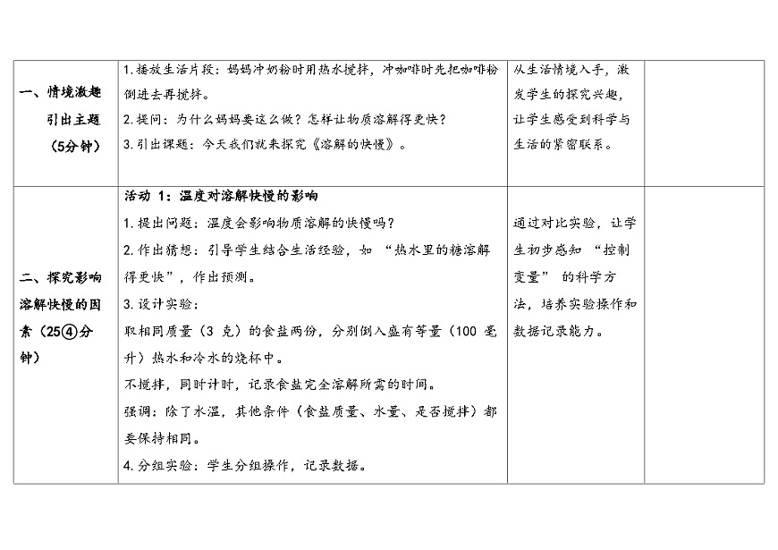 15.溶解的快慢（表格式教案）2025-2026学年粤教粤科版三年级科学下册第3页