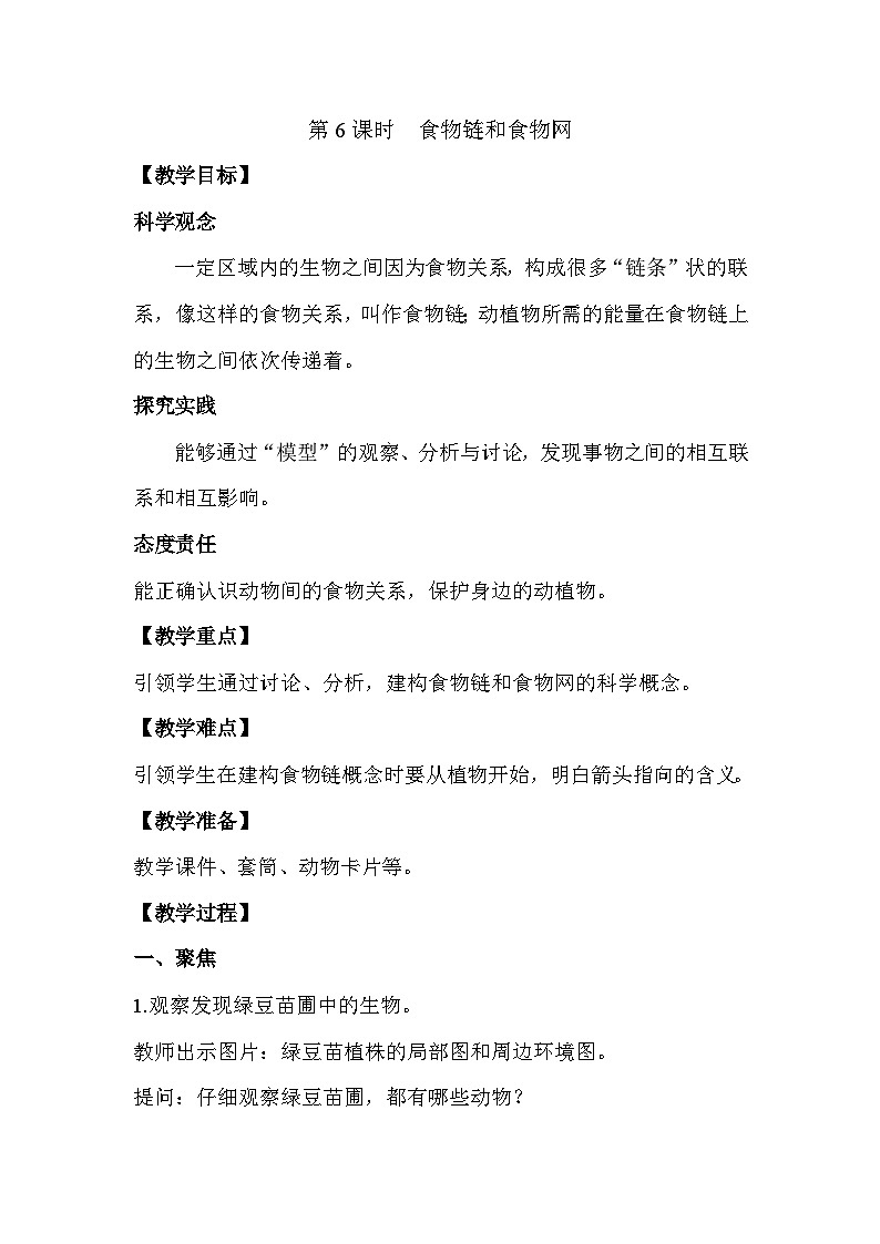 1.6食物链与食物网  26春 电子教案 教科版（2024） 科学五年级下册第1页