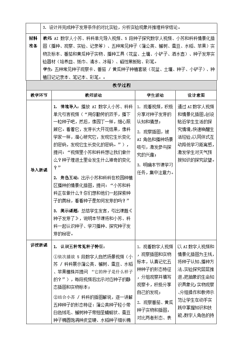 苏教版小学科学三年级下册 05种子发芽了 教案第2页