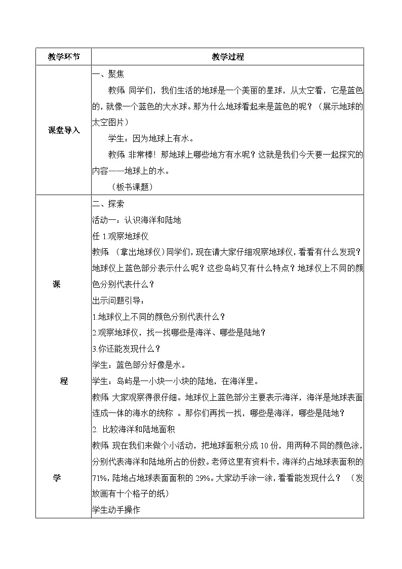 2026年青岛版（六三制）三年级科学下册4.20 地球上的水（教学设计）（表格式）第2页