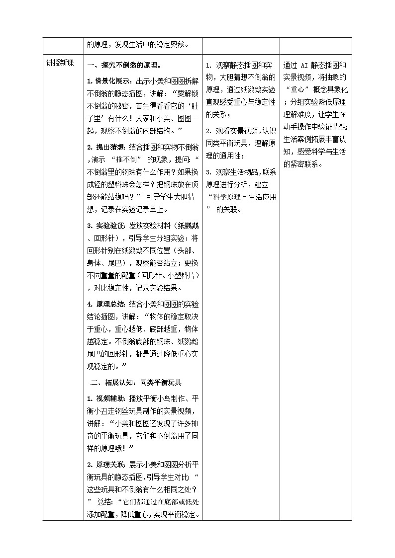 【AI赋能教学】苏教版小学科学二年级下册 08不倒翁立起来教案+板书设计第3页