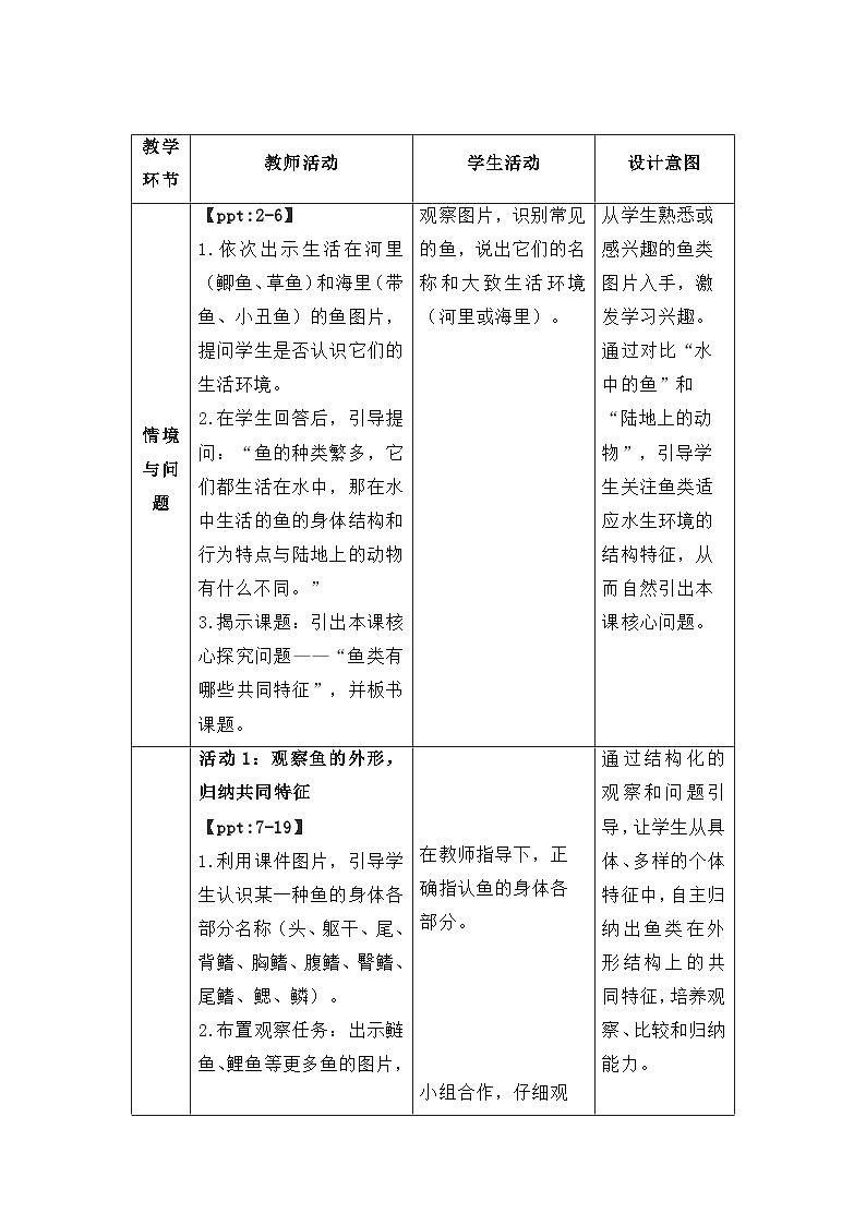 第一单元第3课 水中的鱼 教案 小学科学粤教粤科版（2024）三年级下册教案第2页