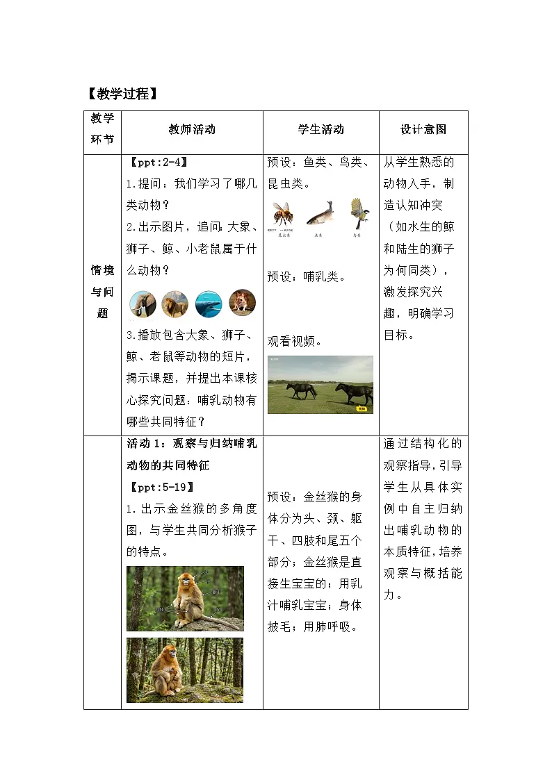 第一单元第4课 常见的哺乳动物 教案 小学科学粤教粤科版（2024）三年级下册教案第2页