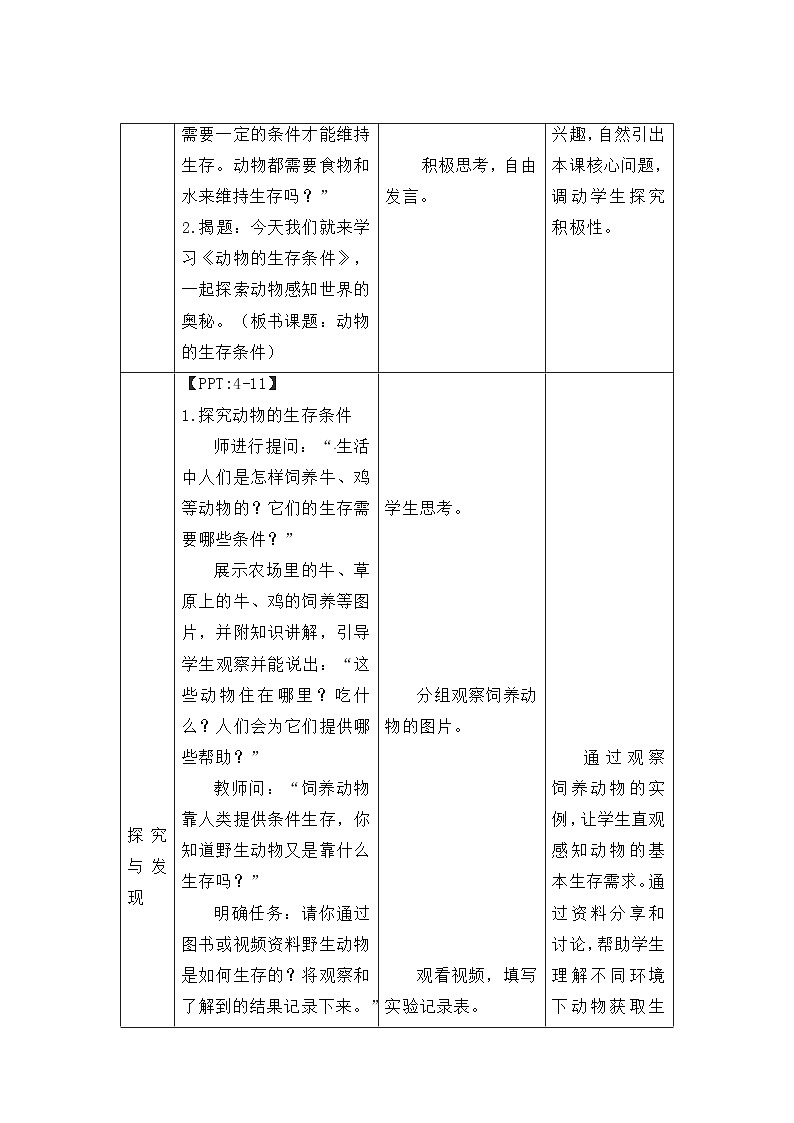 第一单元第6课 动物的生存条件 教案 小学科学粤教粤科版（2024）三年级下册教案第3页