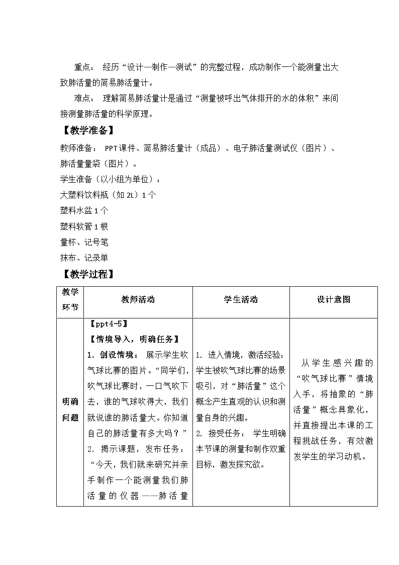 第5课 制作肺活量计 教案 小学科学青岛版六三制（2024）三年级下册教案表格式第2页