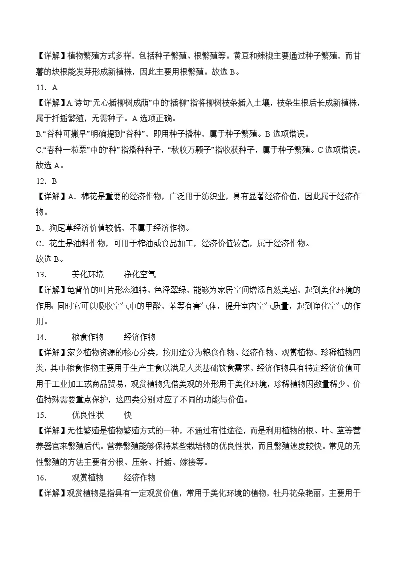 【解析】第三单元_植物的生长（单元自测）科学青岛版五四制三年级下册第3页