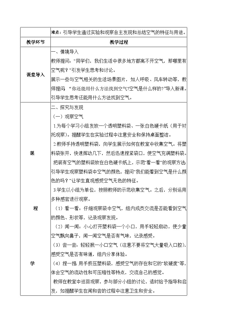 2.6 认识空气（教学设计）-一年级科学下册同步精品课堂（冀人版.2024）第2页