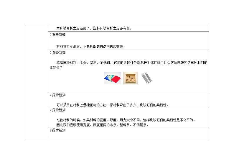三年级上册科学教案 第三单元《比较韧性》教科版02