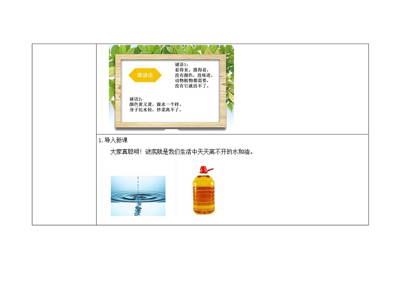三年级上册科学教案 第四单元《水和食用油的比较》教科版02