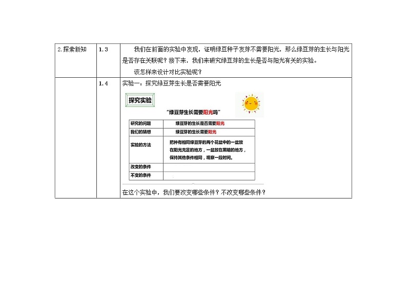 五年级上册科学教案 第一单元第3课 观察绿豆芽的生长 教科版03