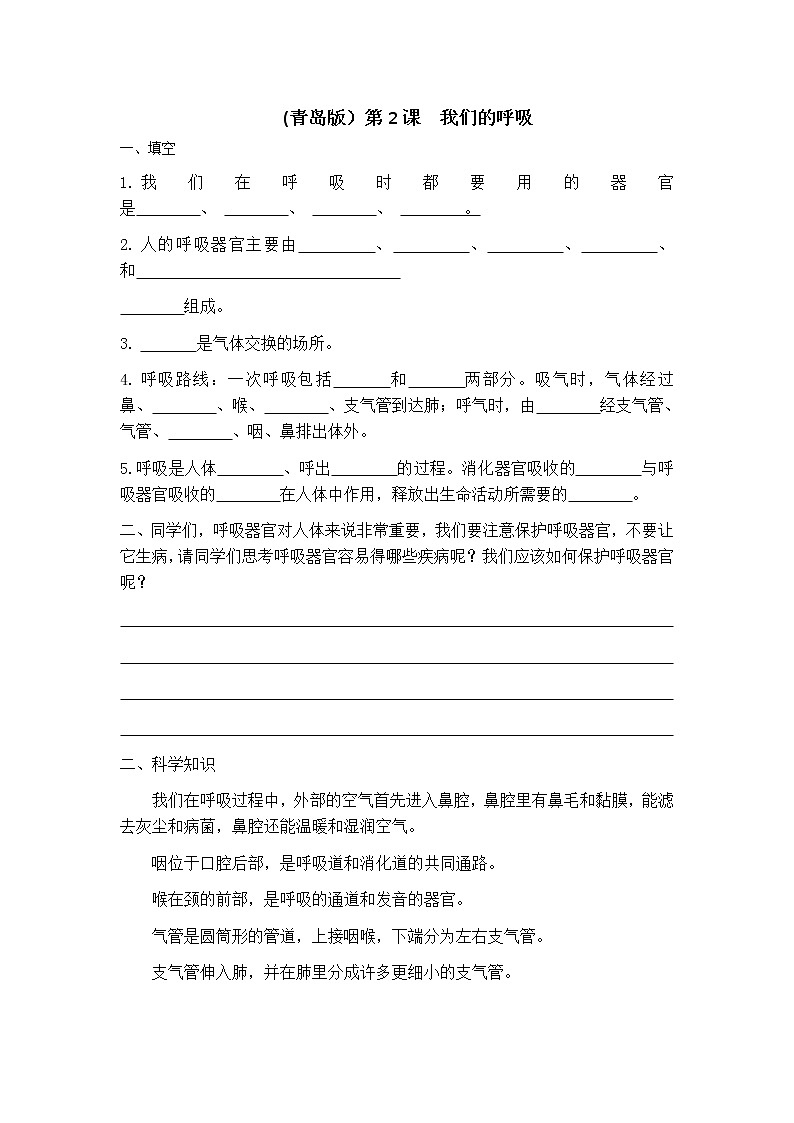 我们的呼吸 同步练习01