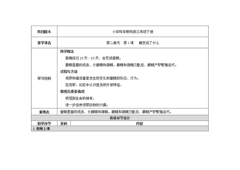 三年级下册科学教案 第二单元  第4课   蛹变成了什么（教科版）01