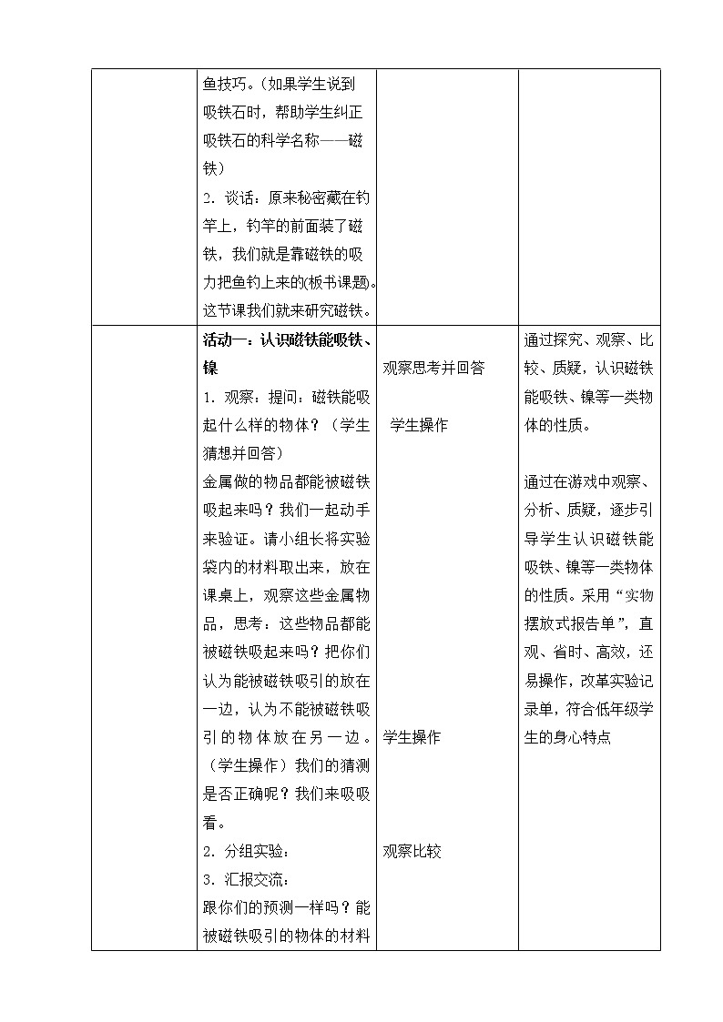 4.磁铁的吸力 表格式教案教案02