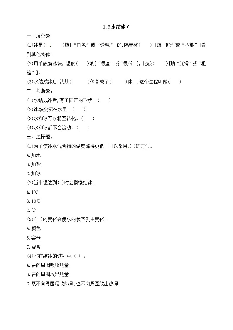 1.3《水结冰了》课时练习（含答案解析）01