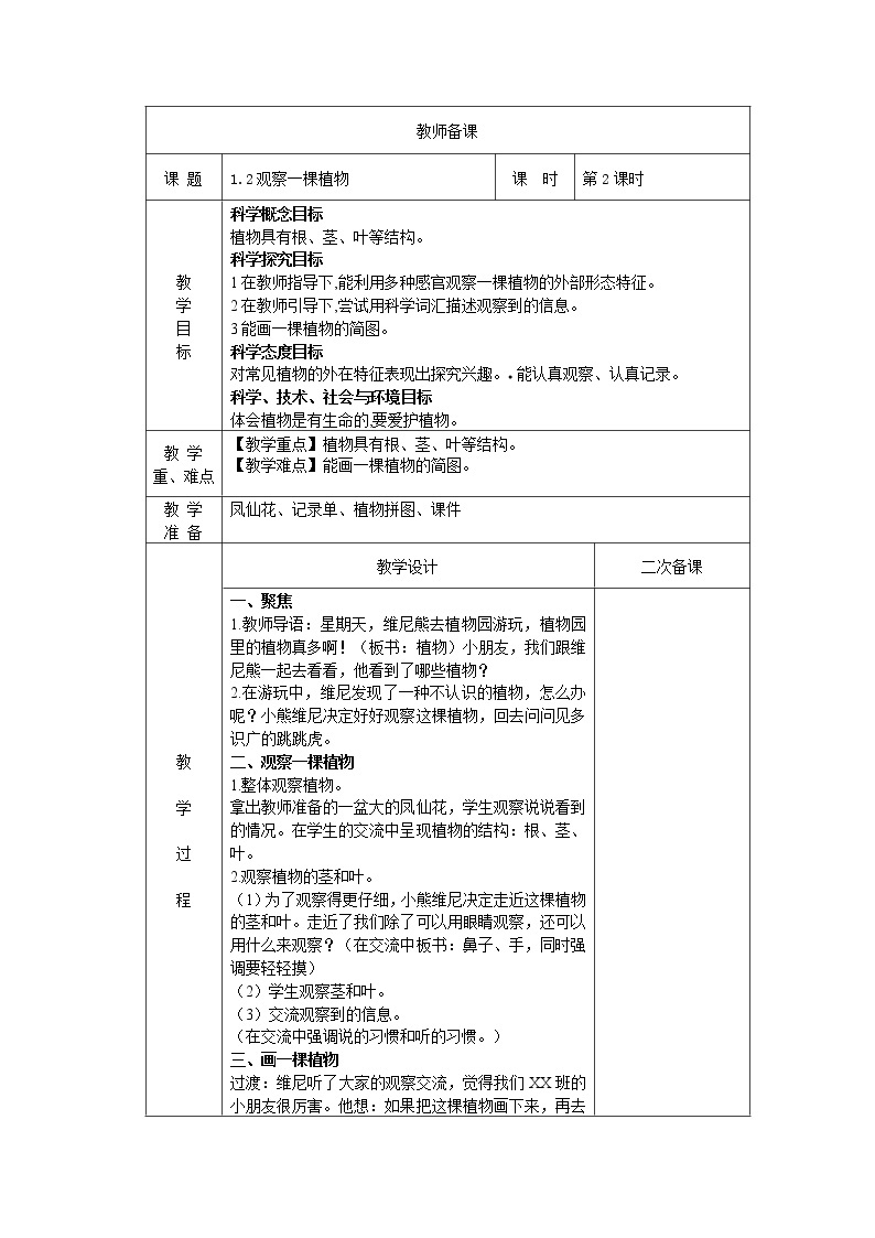 1.2观察一颗植物 教案01