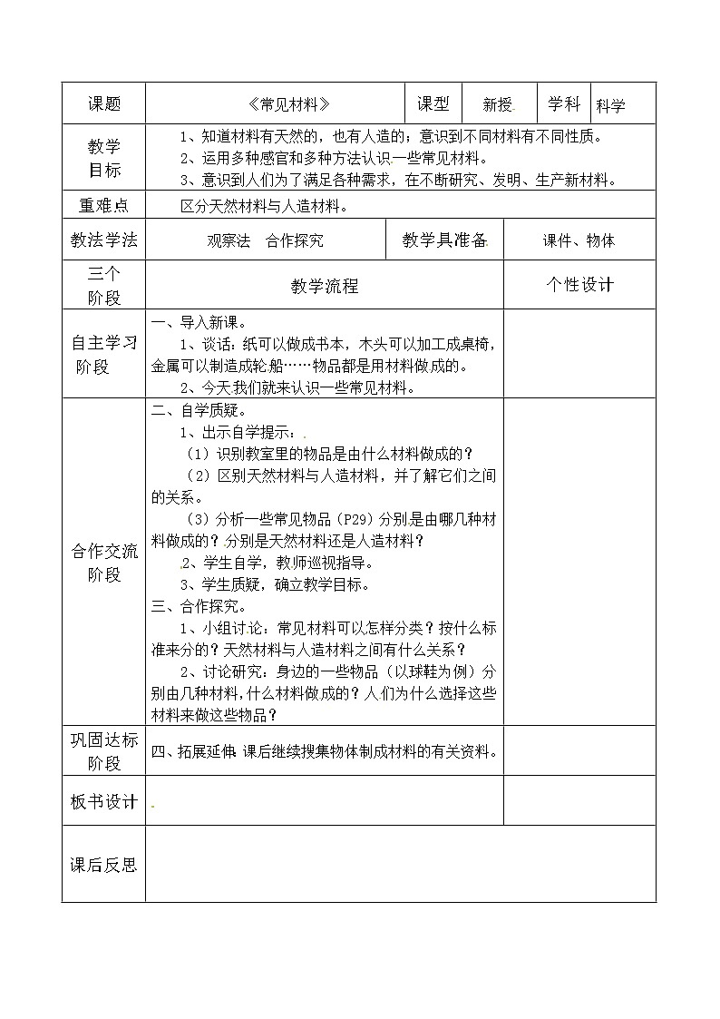 4.13《常见材料》 教案01