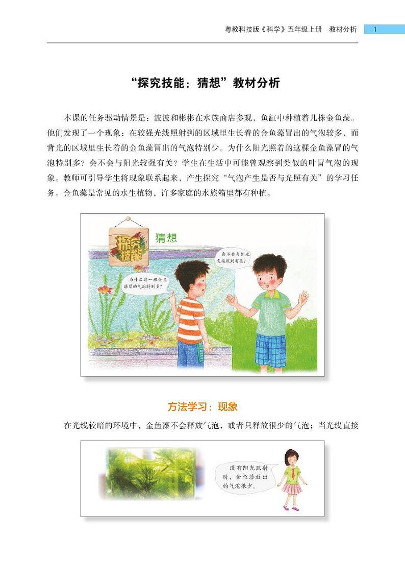 五年级上册第一单元《探究技能 猜想》教材分析 教案01