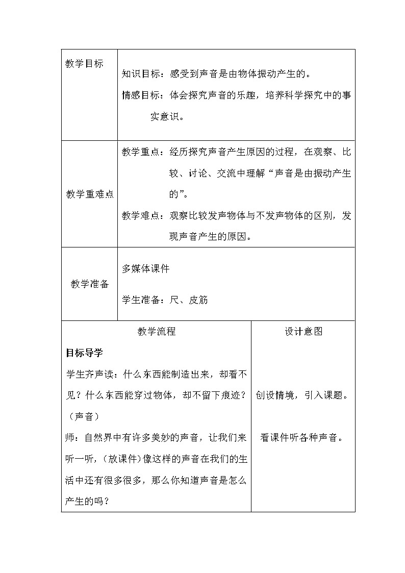 （苏教版）四年级科学上册教案 第三单元《1 声音的产生》 (3)03
