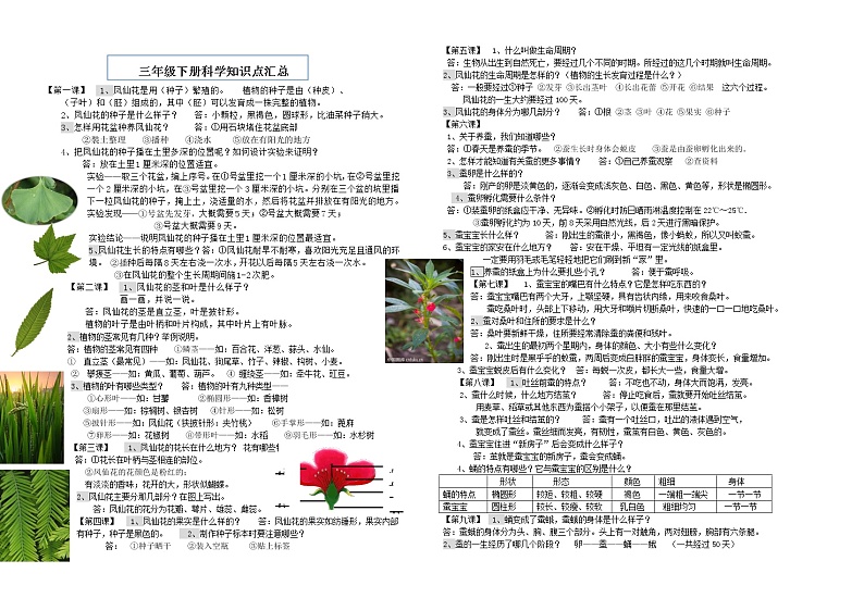 三年级下科学学案三年级下册科学知识梳理_鄂教版（三起）01