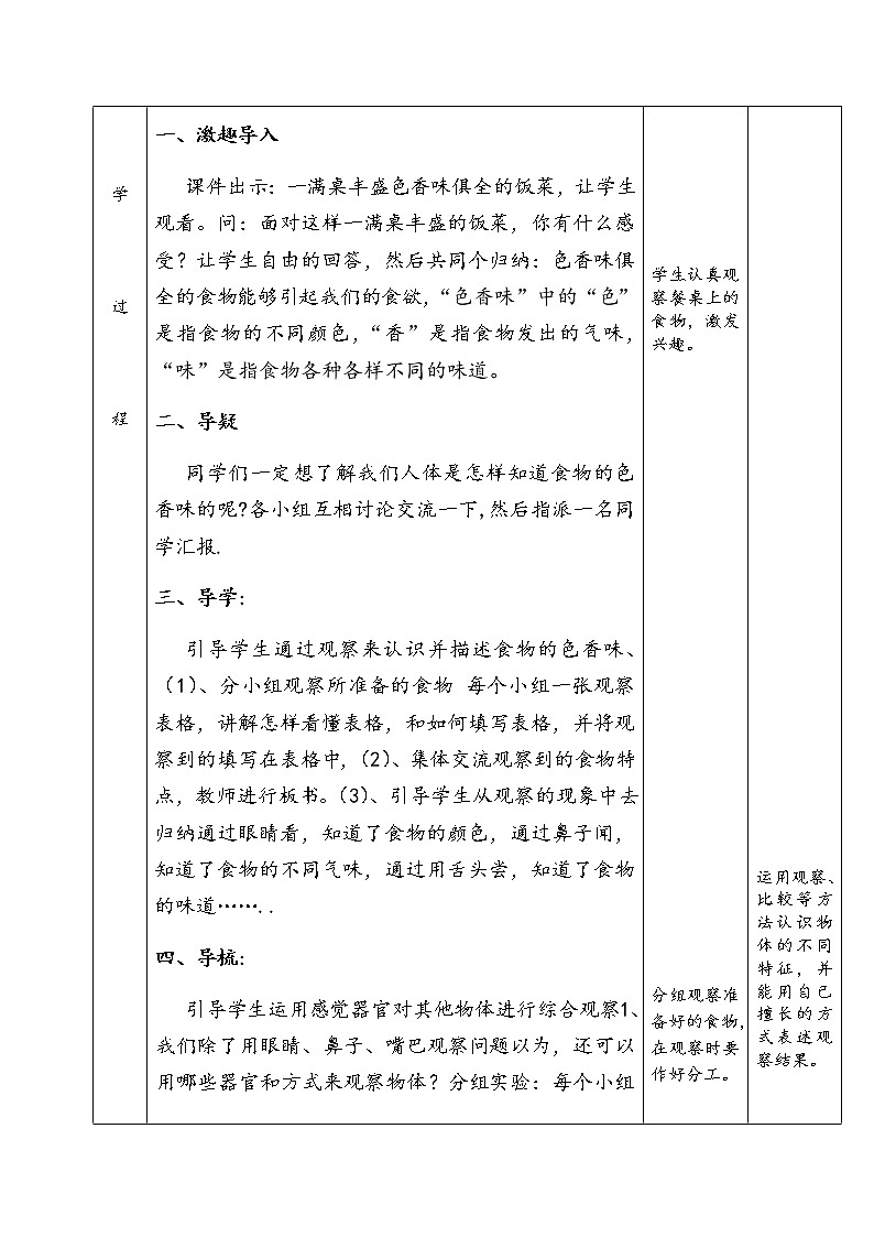 鄂教版（三起）科学三年级上册第一单元2、食物的色香味 教案02