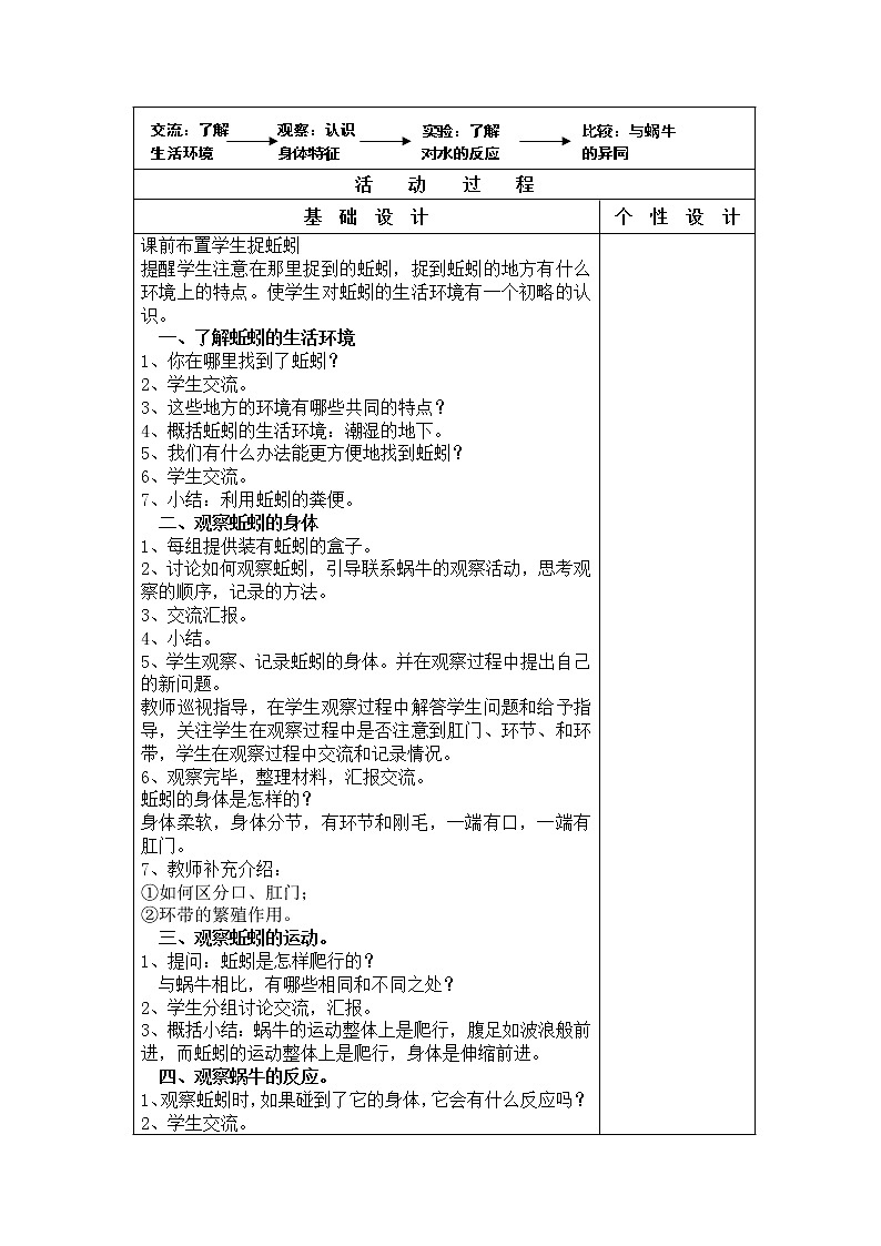 冀教版（三起）科学三年级上册4、蚯蚓(三) 教案02