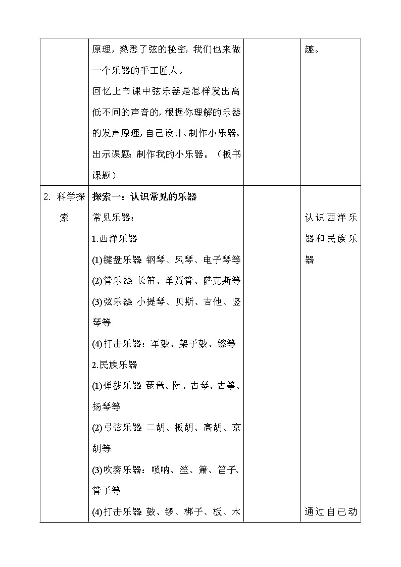 新人教鄂教版科学四上：6.16认识与设计乐器教案02