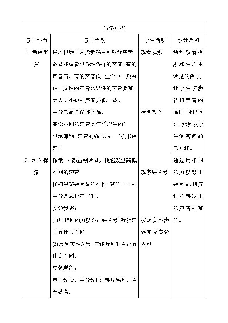 新人教鄂教版科学四上：5.15声音的变化（两课时） 教案02