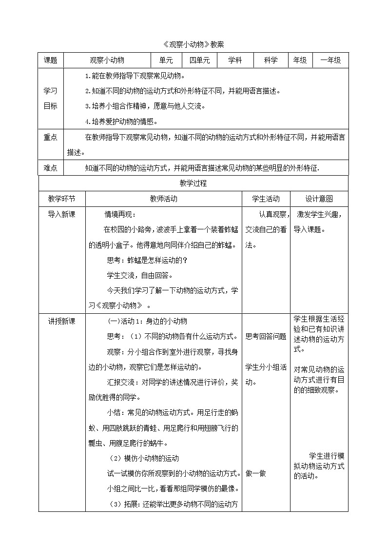 粤教粤科版科学一年级下册：4.13《观察小动物 》课件PPT+教案+同步练习01