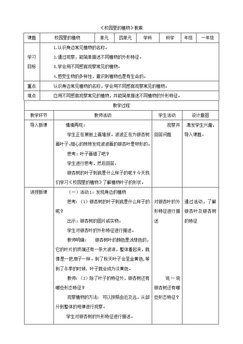 粤教粤科版科学一年级下册：4.14《校园里的植物》课件PPT+教案+同步练习01