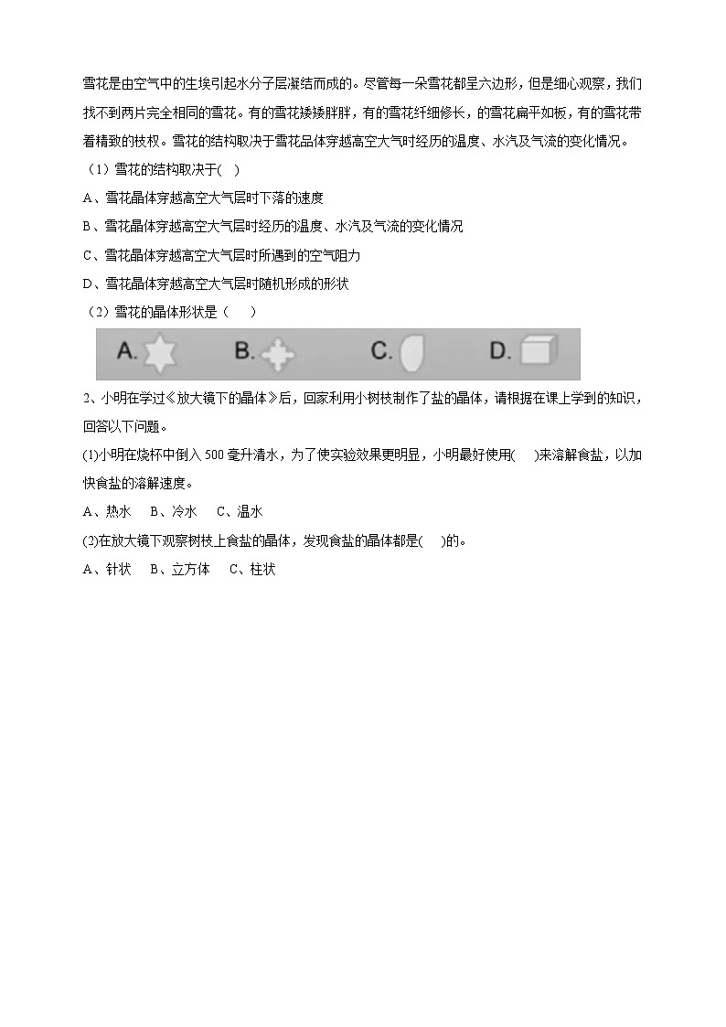 教科版科学六年级下册1.3《放大镜下的晶体》练习 试卷（含答案）02