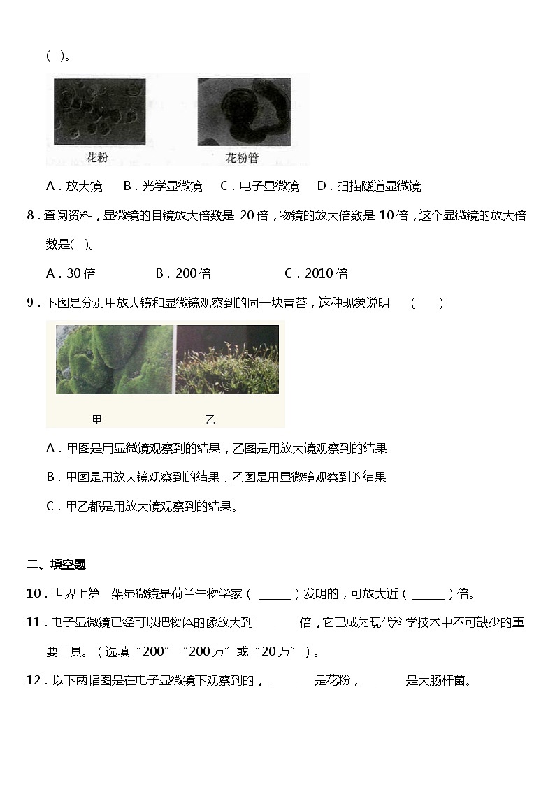 教科版科学六年级下册1.4《怎样放得更大》同步练习题 试卷（含答案）02