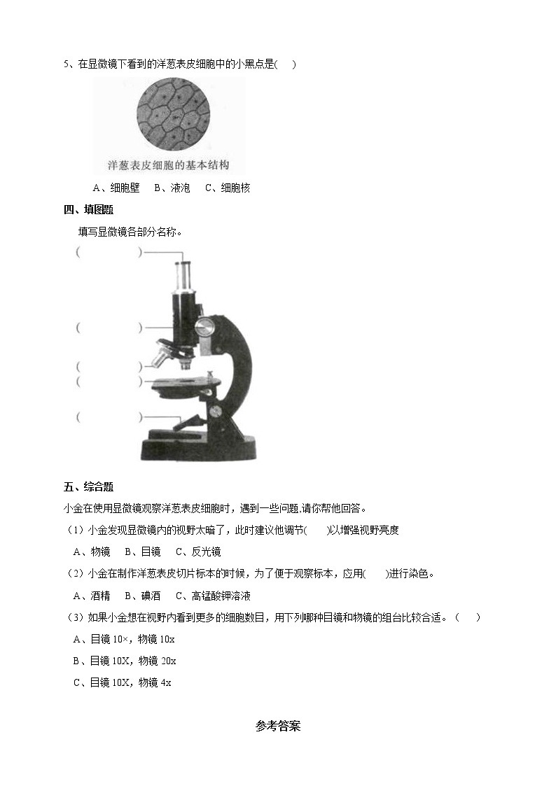 教科版科学六年级下册1.5《用显微镜观察身边的生命世界（一）》练习 试卷（含答案）02