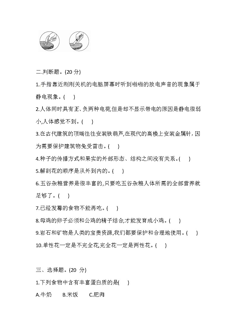 教科版四年级下册科学期末测试卷（一）（含答案）第2页