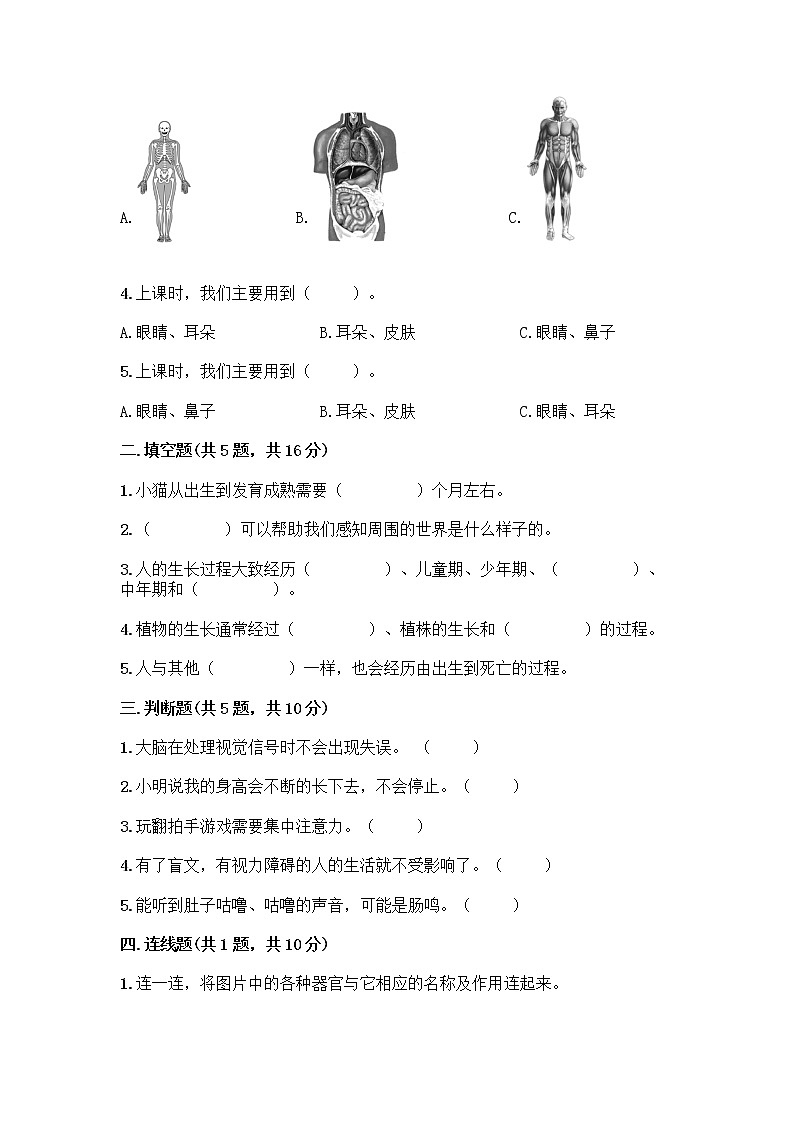 教科版（2017秋）二年级下册科学试题-第二单元我们自己测试卷（含答案）第2页
