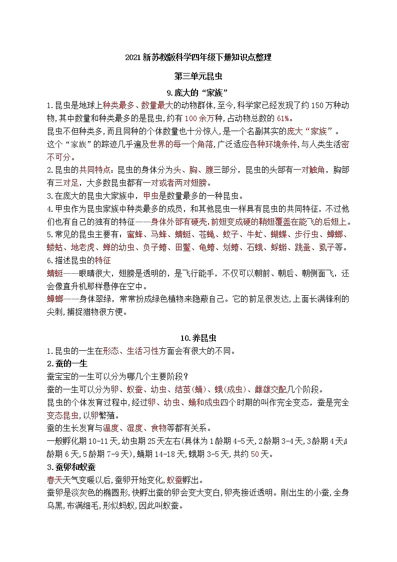 2021新苏教版科学四年级下册第三单元《昆虫》知识点整理(1)(1)01