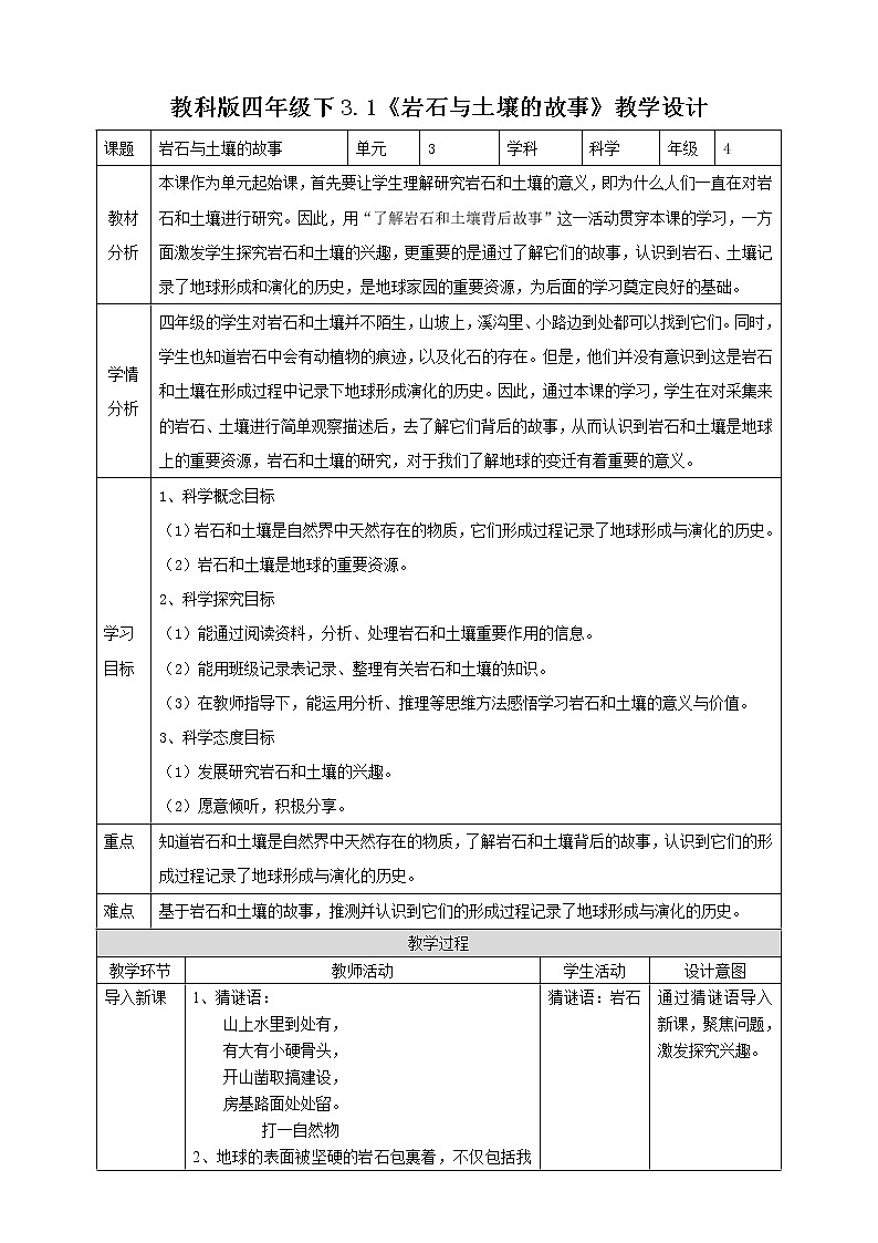教科版四年级科学下册3.1《岩石与土壤的故事》课件+教案+实验视频01