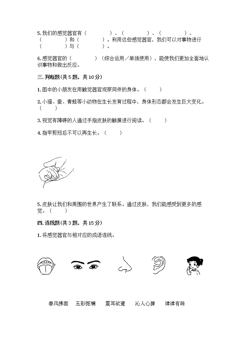 二年级下册科学第二单元 我们自己 测试题  教科版（含答案）02