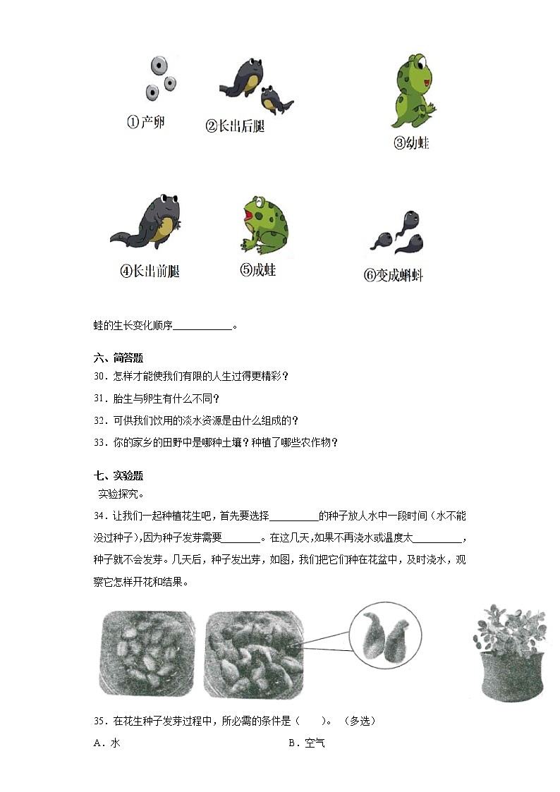 2020-2021学年河北省邢台市清河县冀人版四年级下册期中考试科学试卷（word版 含答案）03