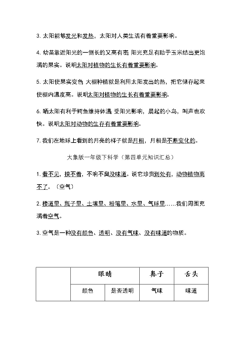 一年级下册科学知识点汇总03