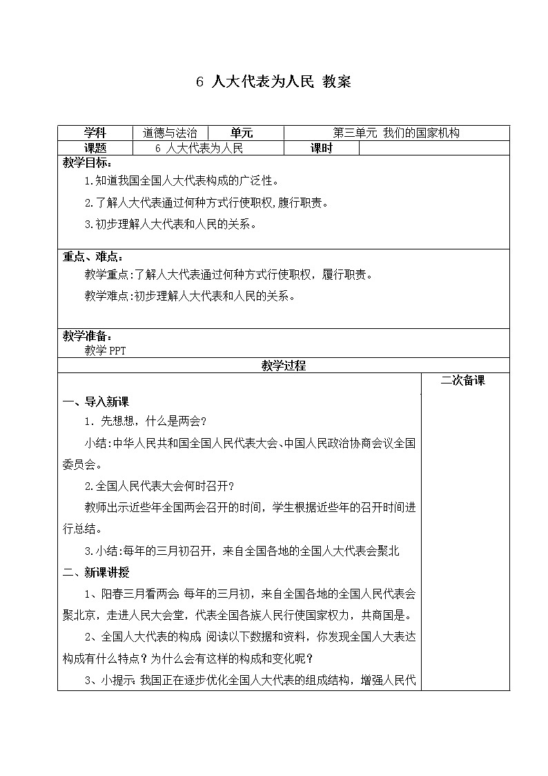 第六课《人大代表为人民》课件+教案+同步练习01