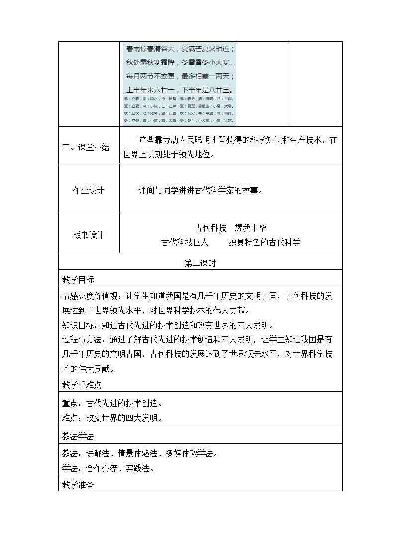 部编版 五四学制 五年级上册 道德与法治  5. 古代科技 耀我中华（教案）03