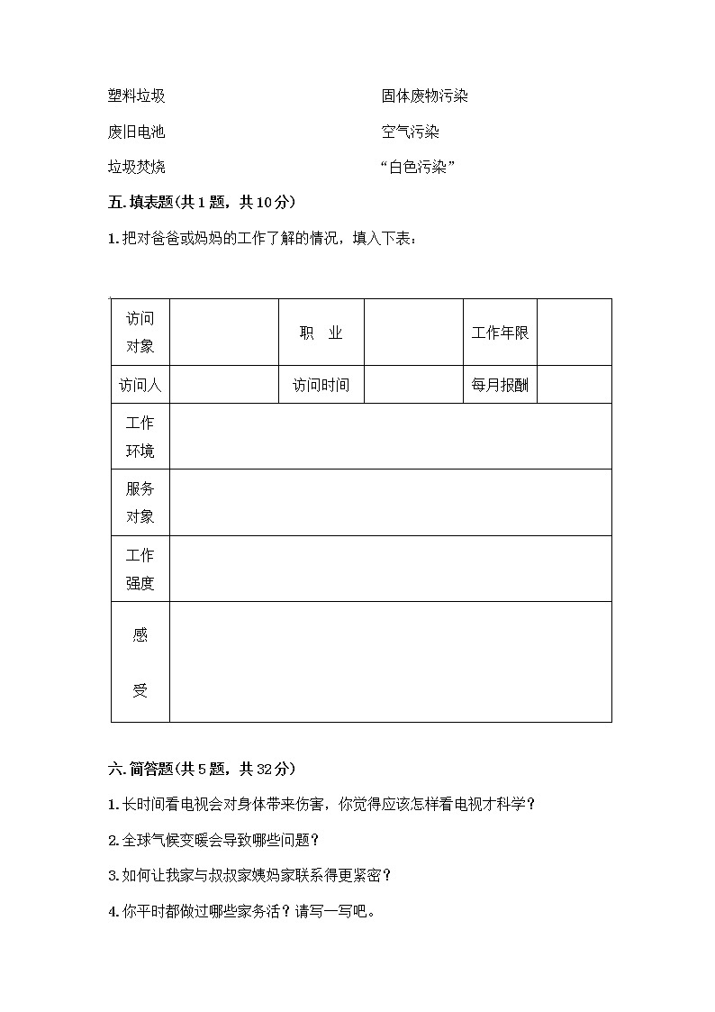 部编版四年级上册道德与法治期末测试卷带答案（综合题）03